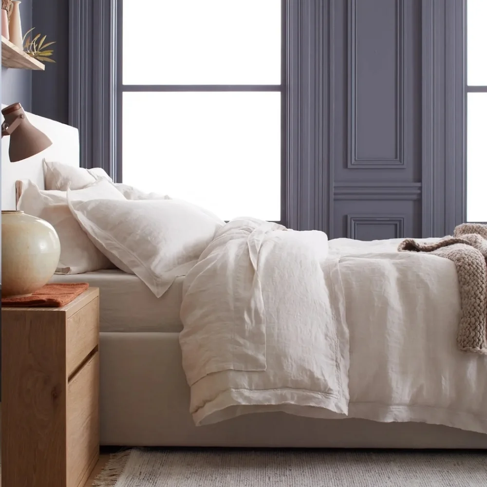NWOT Quince European Linen Flange Sand Duvet Cover & 2 Shams! Full/ Queen(823)